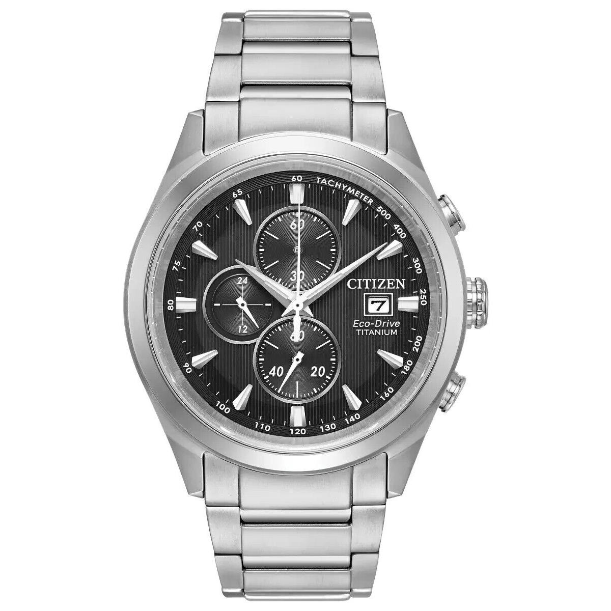 Citizen Men`s Eco-drive Chandler Chronograph Titanium 43mm Watch CA0650-58E - Dial: Black, Band: Silver