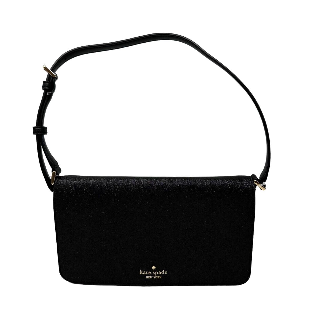 Kate Spade Smooth Glitter Tinsel Flap Shoulder Bag In Black KE595