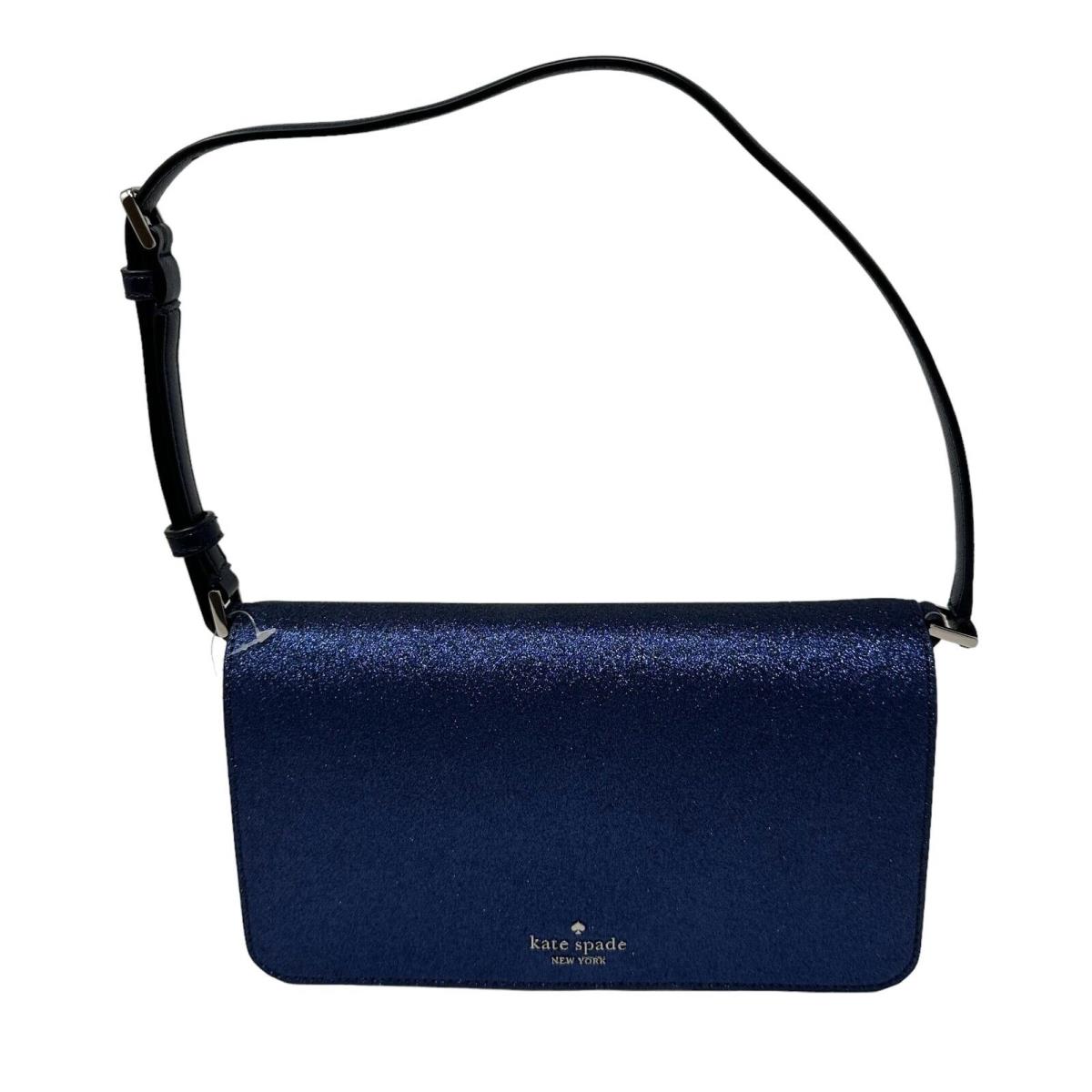 Kate Spade Smooth Glitter Tinsel Flap Shoulder Bag In Parisian Navy KE595