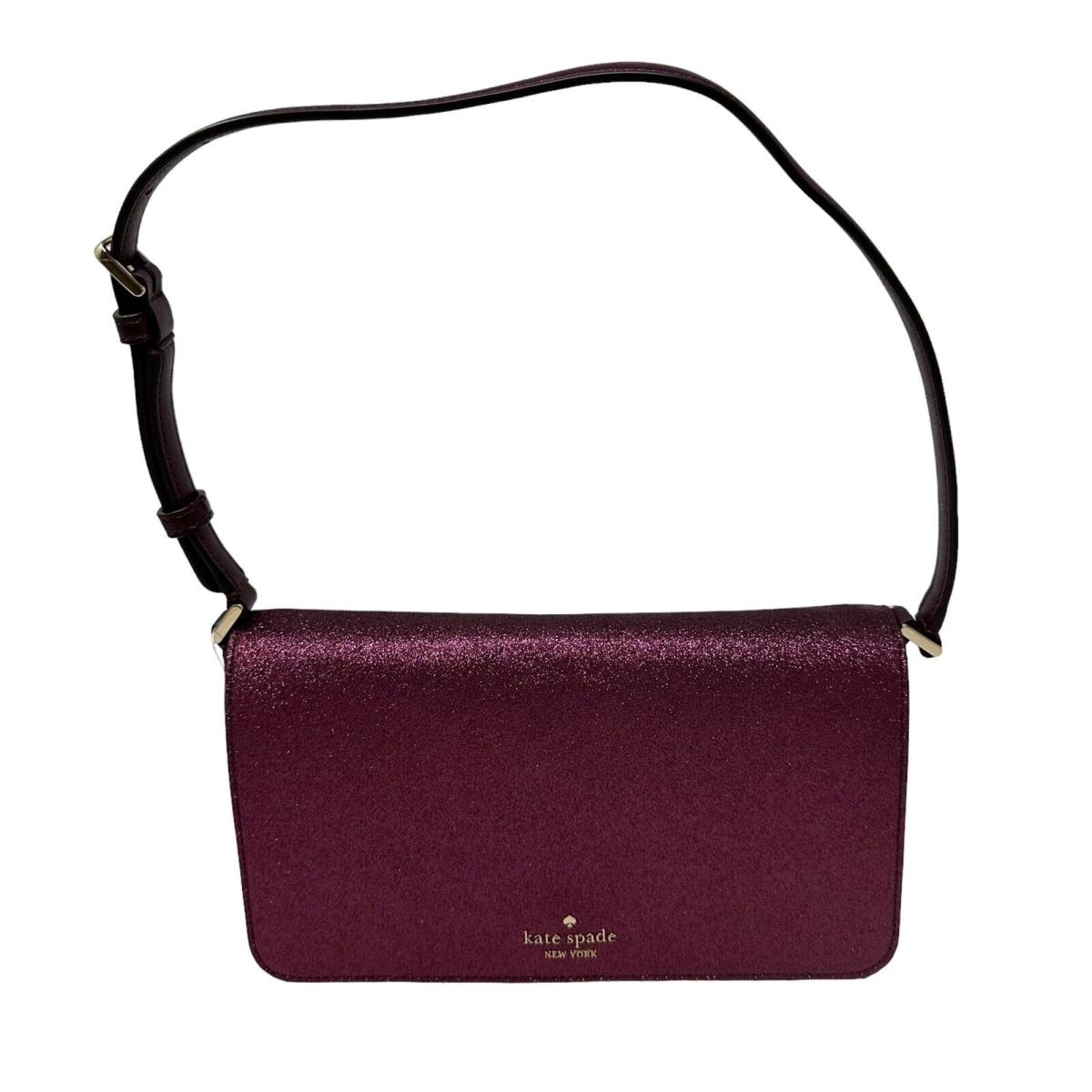 Kate Spade Smooth Glitter Tinsel Flap Shoulder Bag In Deep Berry KE595