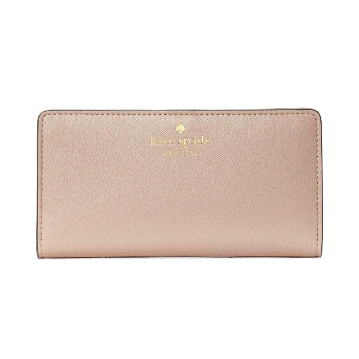 New Kate Spade Schuyler Large Slim Bifold Saffiano Wallet Warm Beige