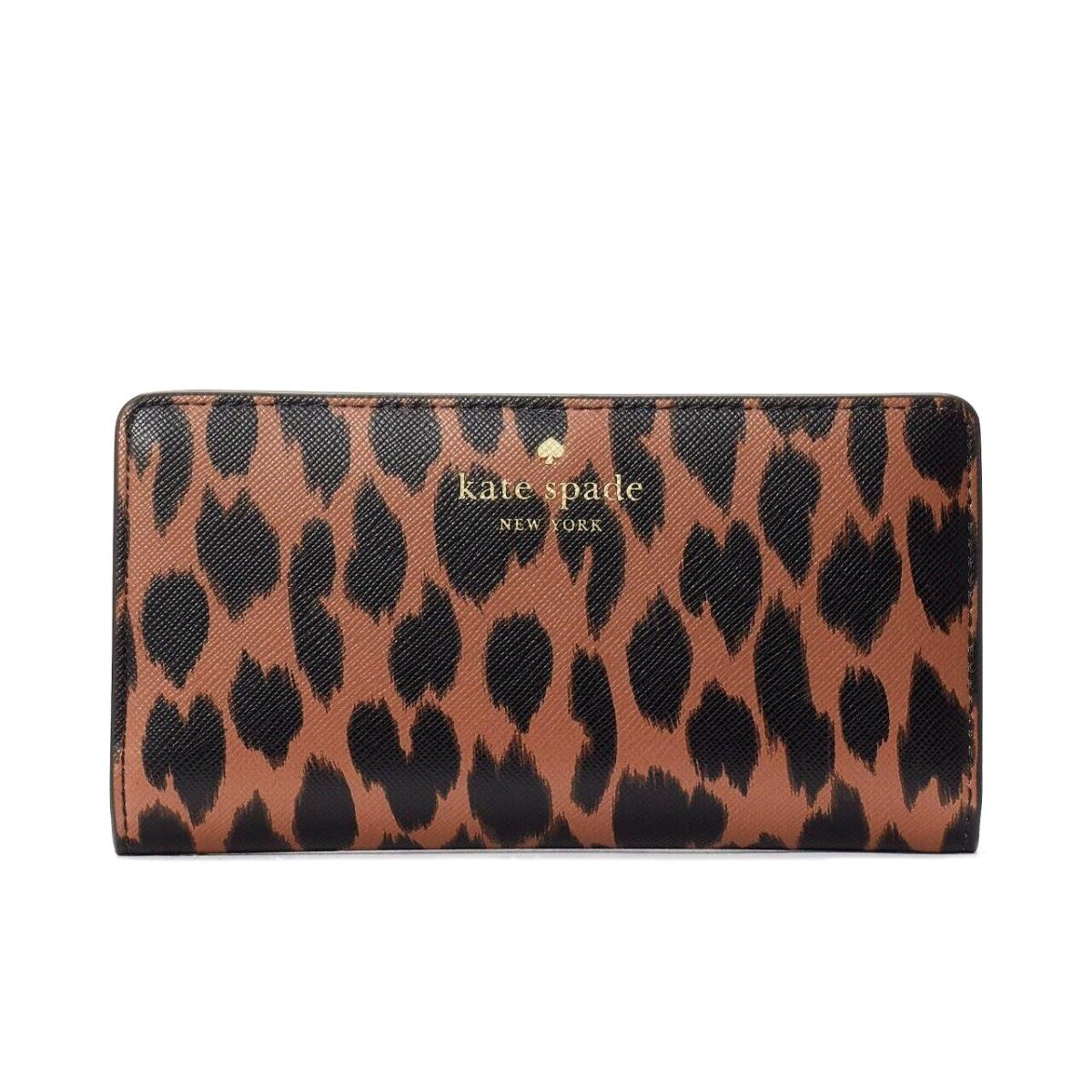 New Kate Spade Schuyler Large Slim Bifold Saffiano Wallet Animal Print Multi