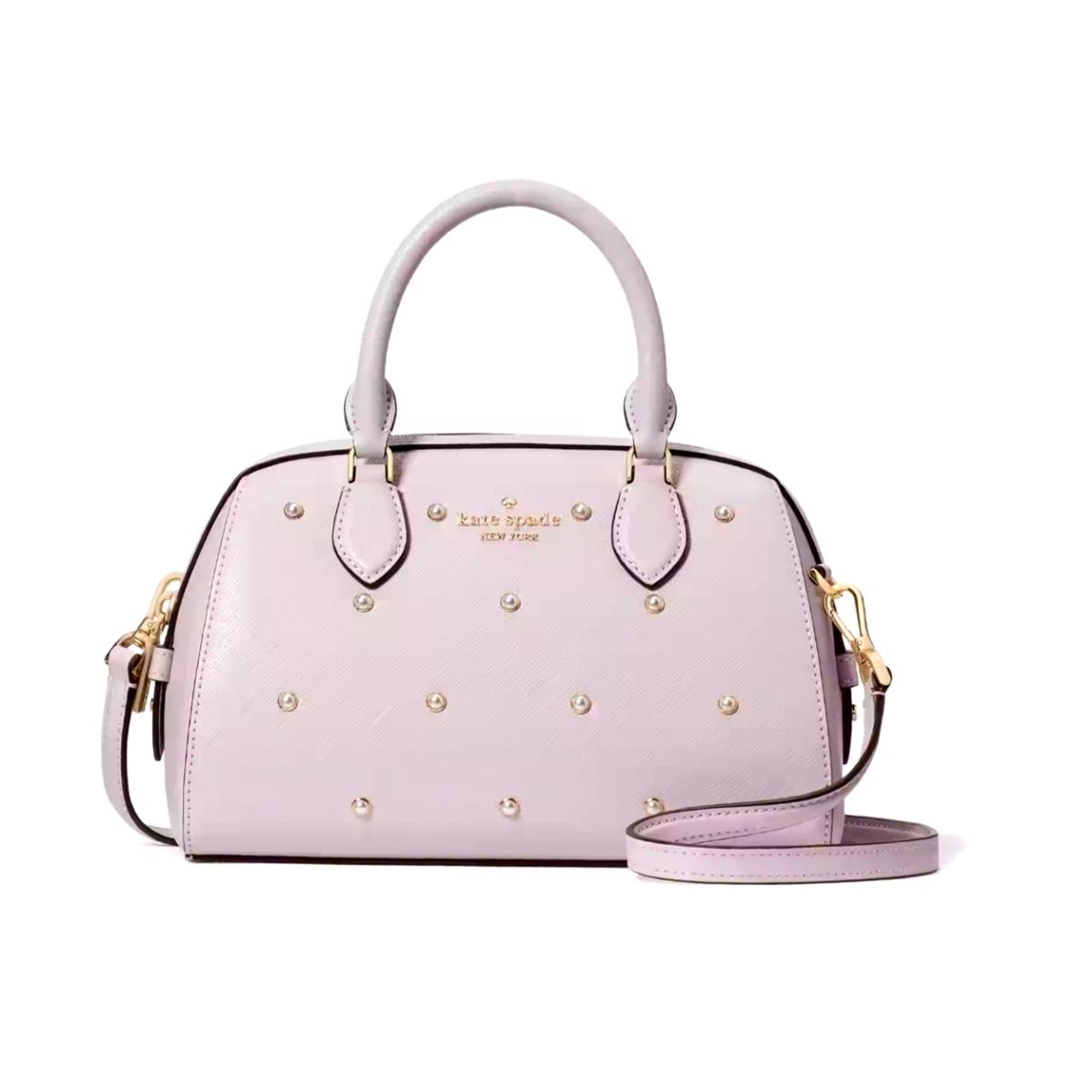 Kate Spade Madison Leather Small Studded Pearl Duffle Satchel Crossbody Bag 379