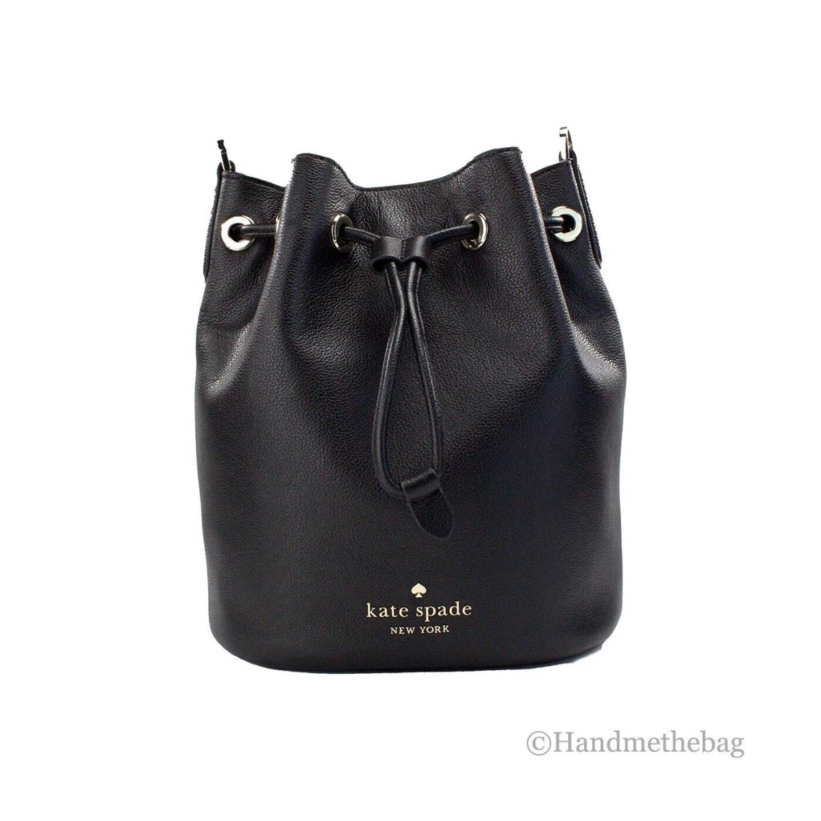 Kate Spade Rosie Medium Black Pebbled Leather Drawstring Bucket Bag Purse