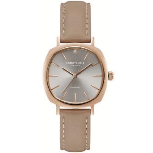 Women`s Kenneth Cole Diamond Dial Light Brown Leather Band Watch KC50210001