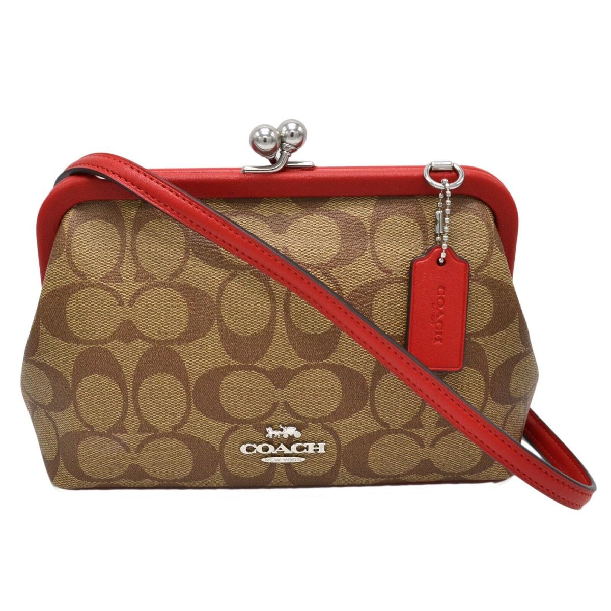 Coach Women`s Nora Kisslock Crossbody Purse Signature Canvas Logo Handbag