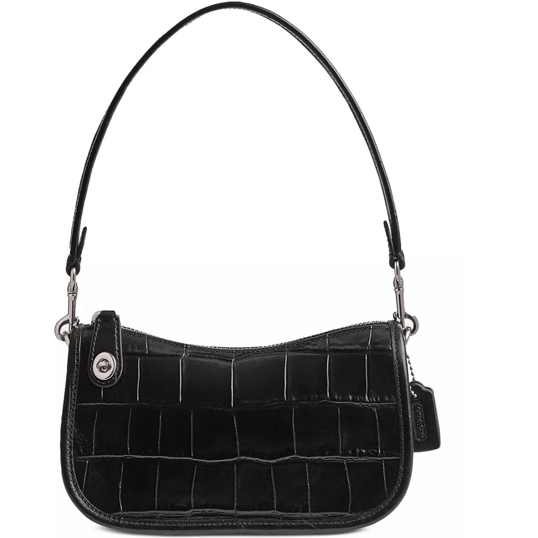 Coach Embossed Croc Leather Swinger 20 Shoulder Bag Black