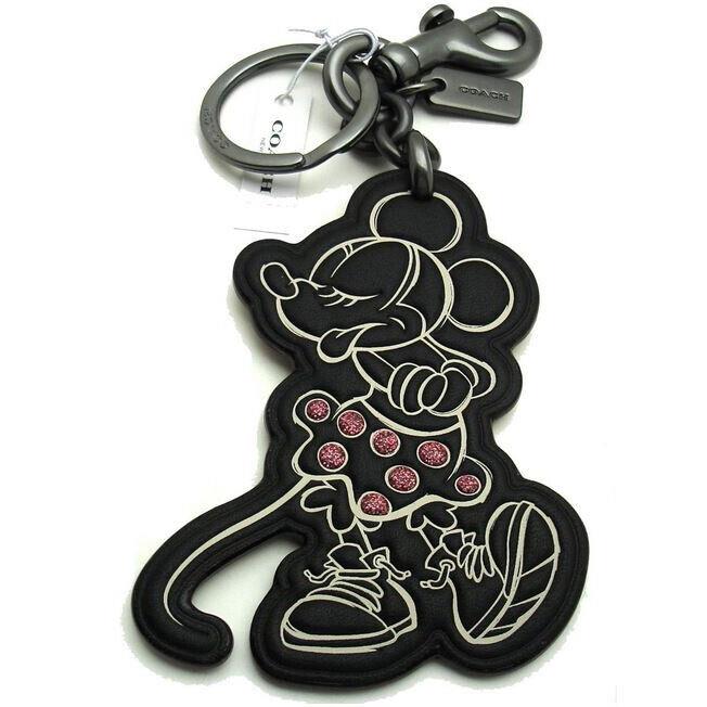 Coach x Disney Minnie Leather Bag Charm Key Chain Dogleash Clip Black F27700 - Hardware: , Exterior: Black