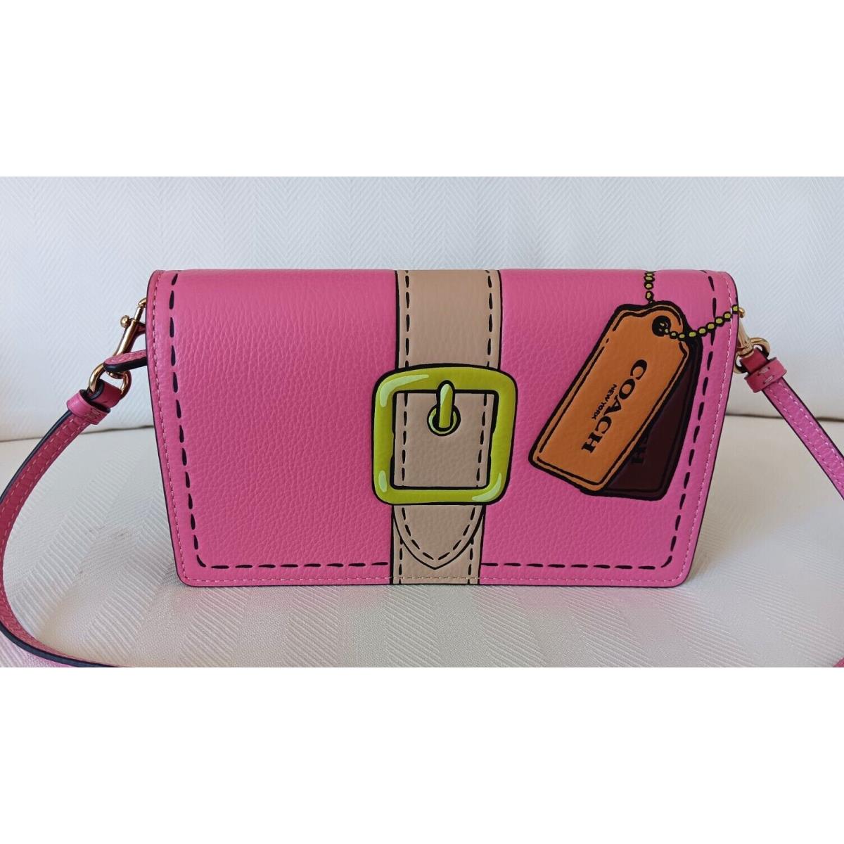 Coach CH181 Leather Anna Foldover Clutch Crossbody with Trompe L`oeil Print