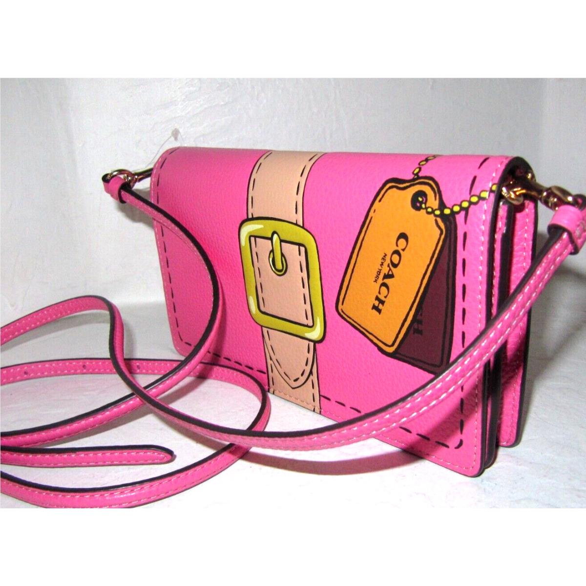 Coach CH181 Anna Fold Over Clutch Crossbody Petunia Pink Trompe L`oeil Print