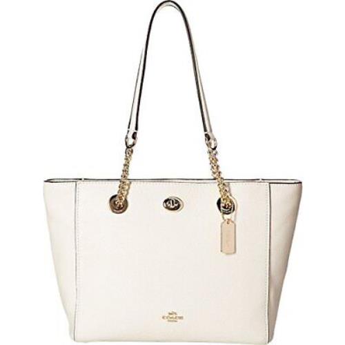 Coach Pebbled Turnlock Chain Tote 27 Li/chalk One Size For Women