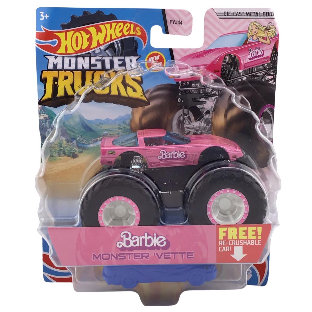Hot Wheels 2021 Monster Trucks Barbie Monster Vette Corvette Die-cast Car Model - Pink