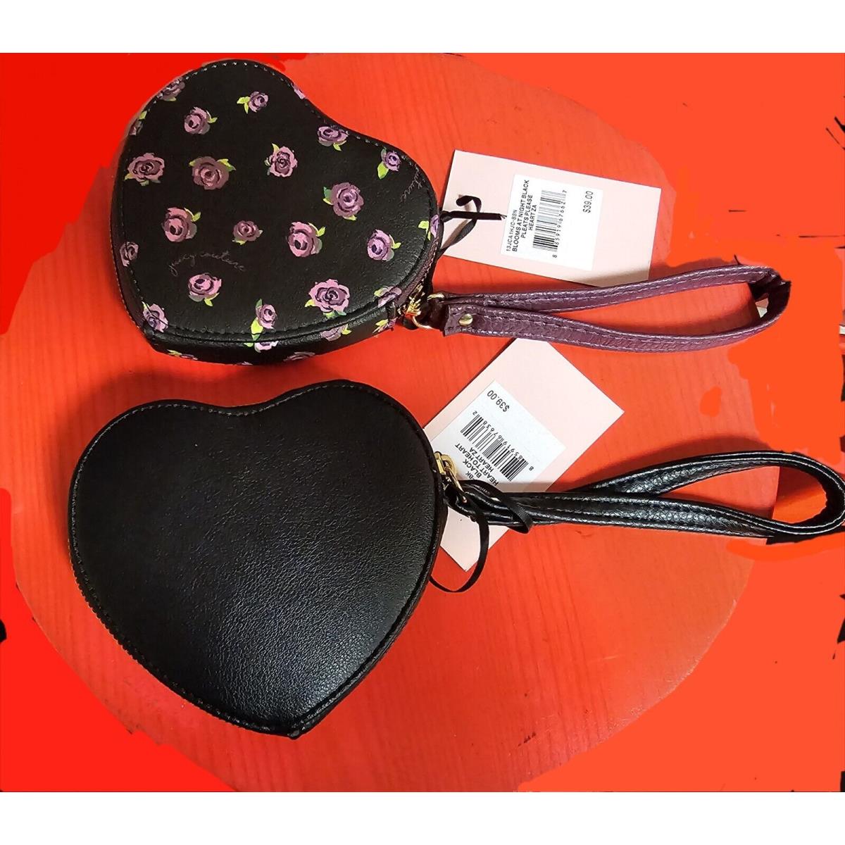 Lot of 2 Juicy Couture Heart Wristlets Floral Black Gold Purse ID Wallet