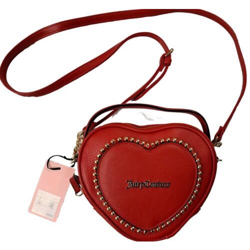 Juicy Couture Heart Shape Crossbody Bag with Gold Tone Studs. Red