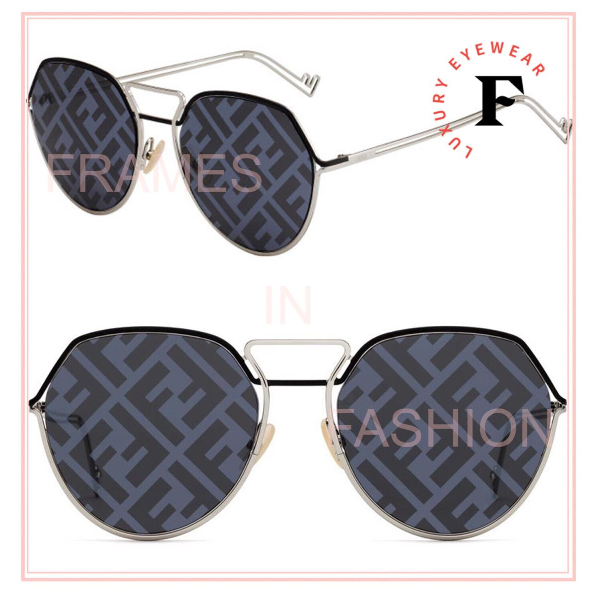 Fendi Grid 0073 Silver Gray F Print Mirror Monogram Metal Sunglasses FFM0073S