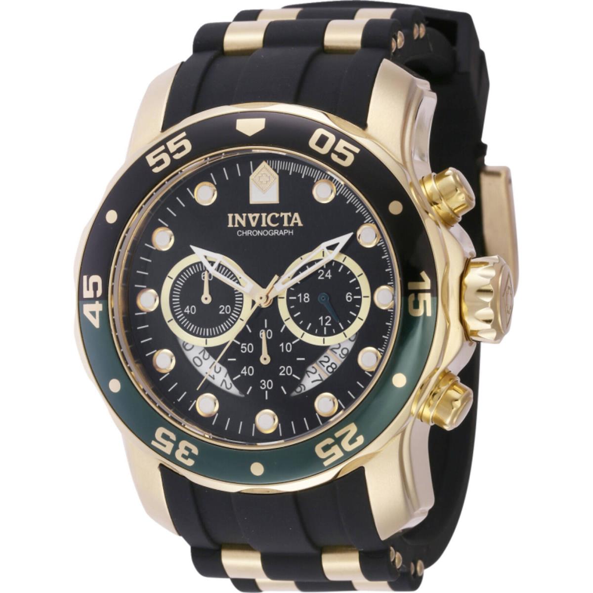 Invicta Men`s Watch Pro Diver Quartz Chrono Yellow Gold and Black Strap 44522