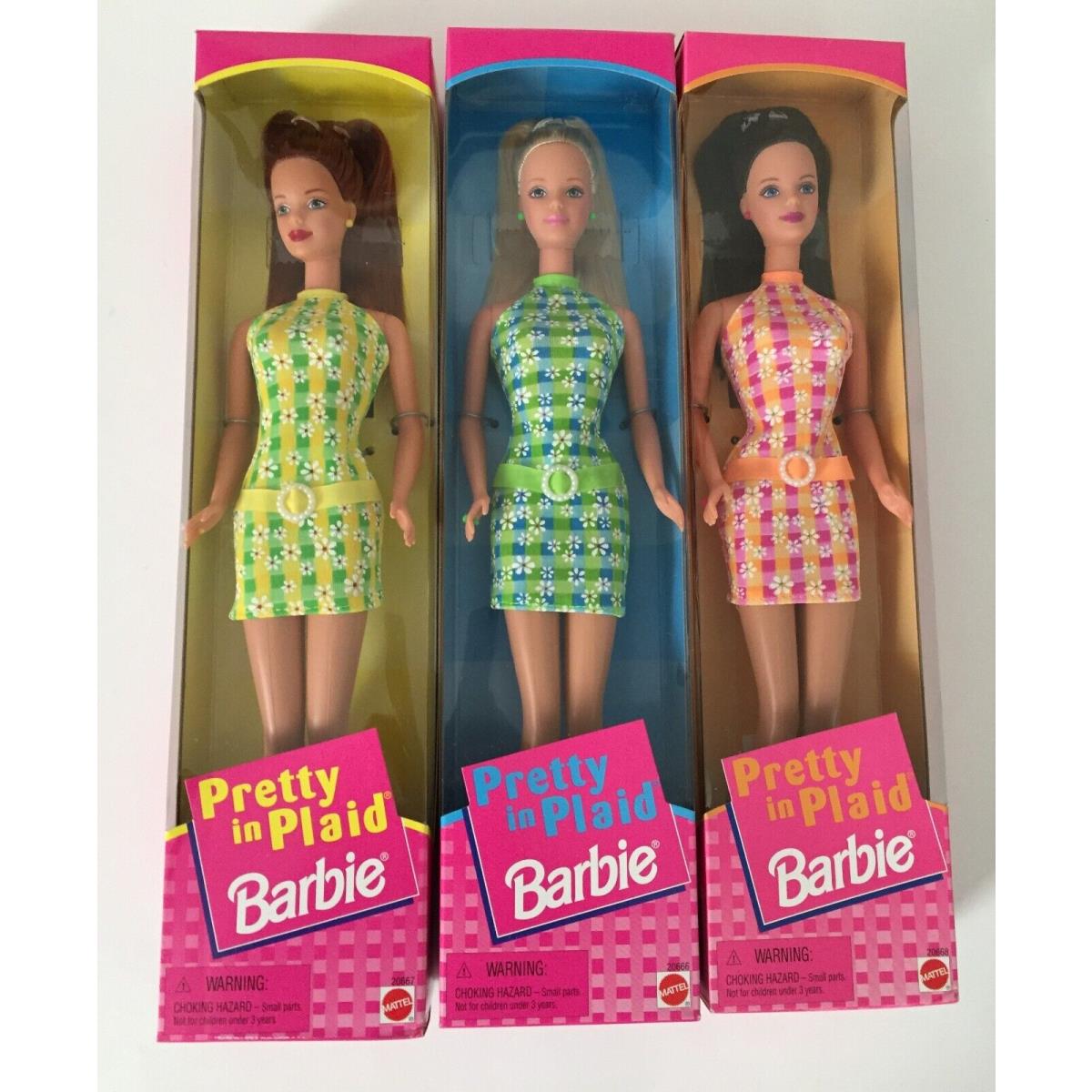 Pretty in Plaid Barbie 3 Doll Set Mod Brunette Blonde Redhead 1998 Nrfb