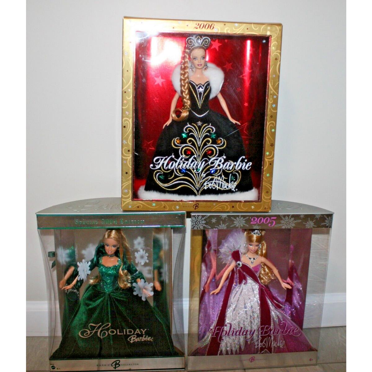 3 Holiday Barbie Collector Special Edition 2004 2005 Mackie 2006 Dolls