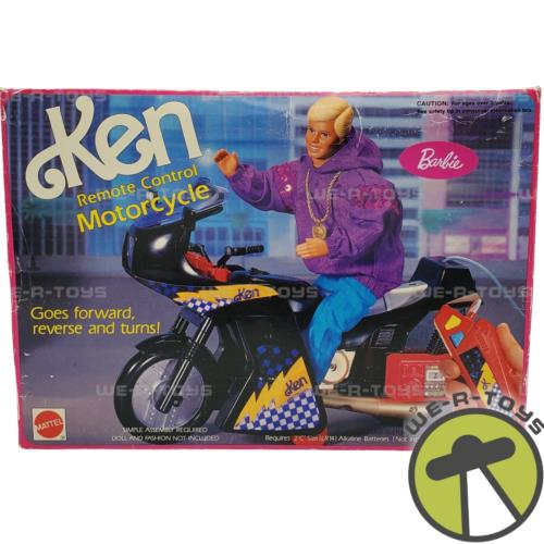 Barbie Ken Tethered RC Remote Control Black Motorcycle 1992 Mattel 8050 Nrfb