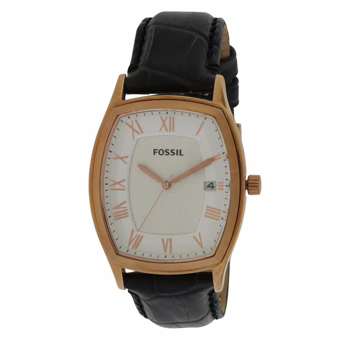 Fossil Men`s Ansel Rose Gold/white Dial Black Leather Strap Watch FS4739