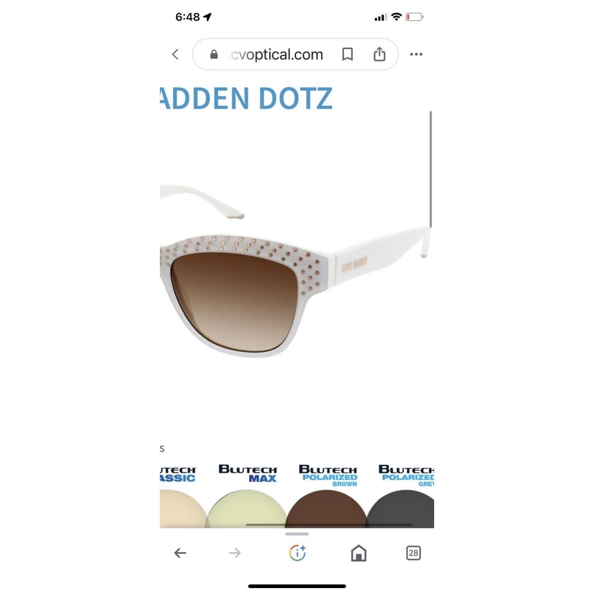 Steve Madden - Dotz 52/15/130 - White - Womens Sunglasses - Frame: White, Lens: Brown