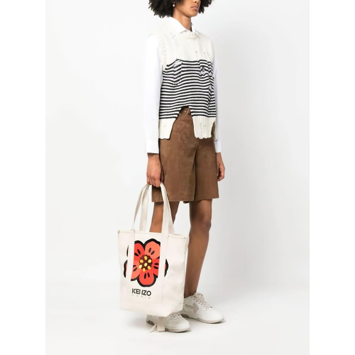 Kenzo Boke Flower Floral Logo Shopper Shoulder Tote Bag White