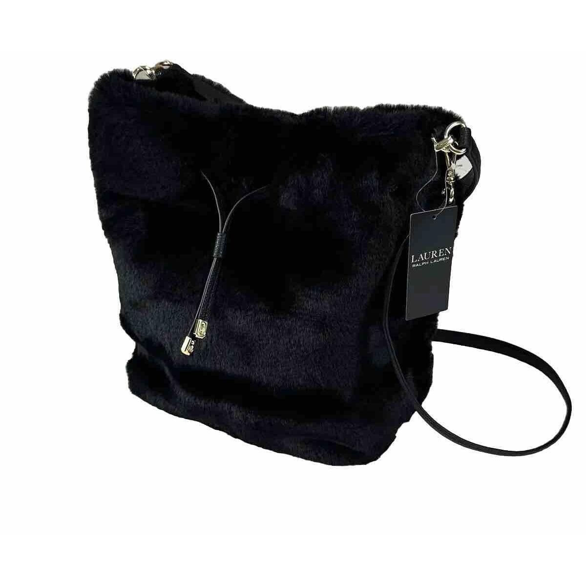 Ralph Lauren Fur Debby Drawstring Black Bag Women s