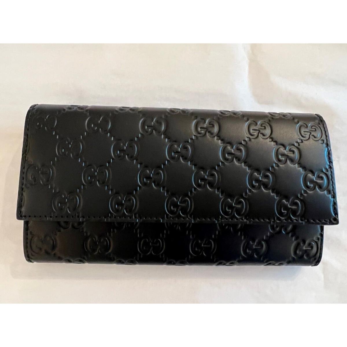 Gucci Signature GG Black Clutch Fold Over Wallet Bag Box Purse