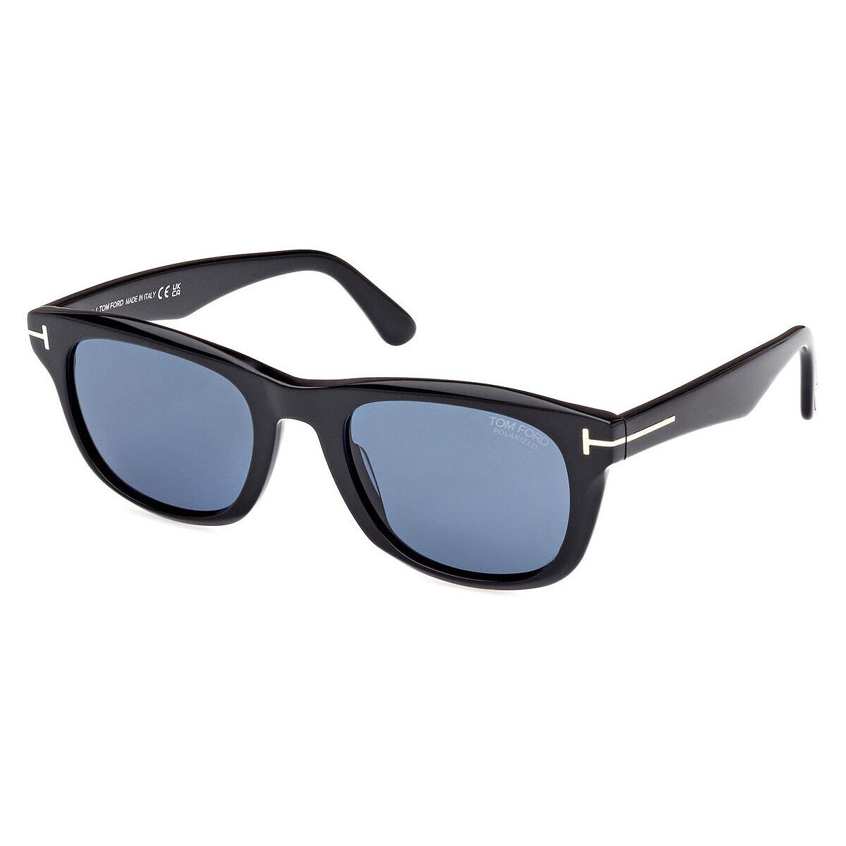 Tom Ford FT1076 Sunglasses Shiny Black/eco/t Logo / Polarized Blue