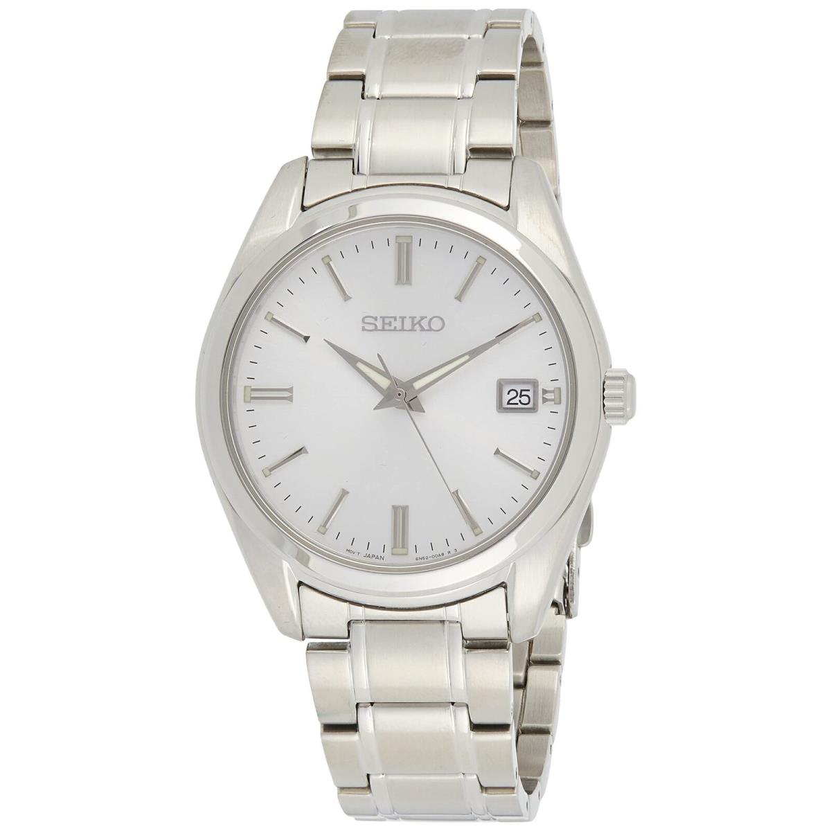 Seiko Men`s Silver Tone Stainless Steel Classic Watch SUR307P1 - SILVER/White