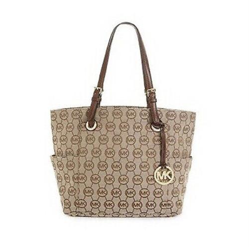 Michael Kors - MK Jet Set Item EW Signature Beige/ebony/mocha Luxury Handbag