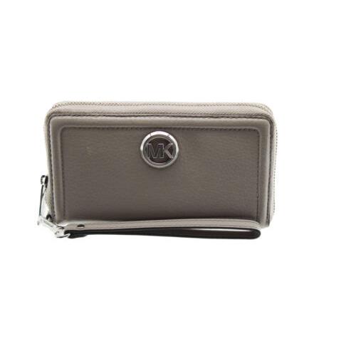Michael Kors Fulton Large Flat Leather Phone Case Wristlet Pearl Grey