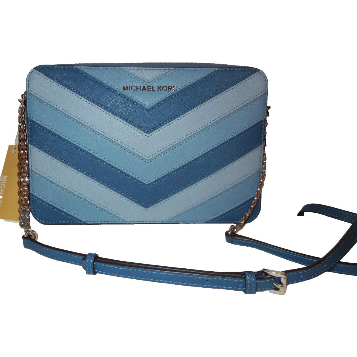 Michael Kors Large East/west Crossbody Purse Bag Leather Sky Blue