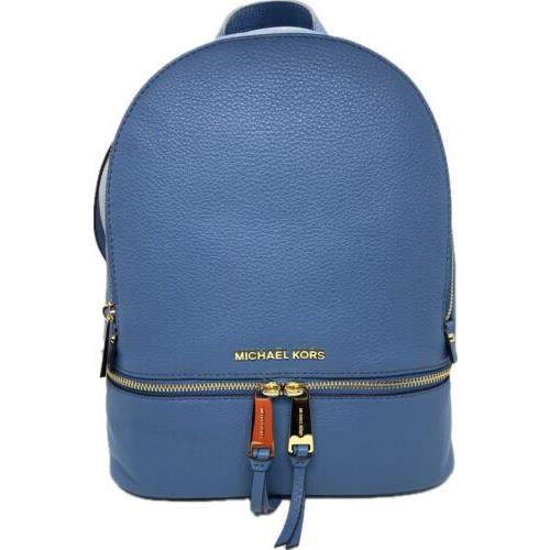 Michael Kors Rhea Zip School Backpack Bag Leather Blue