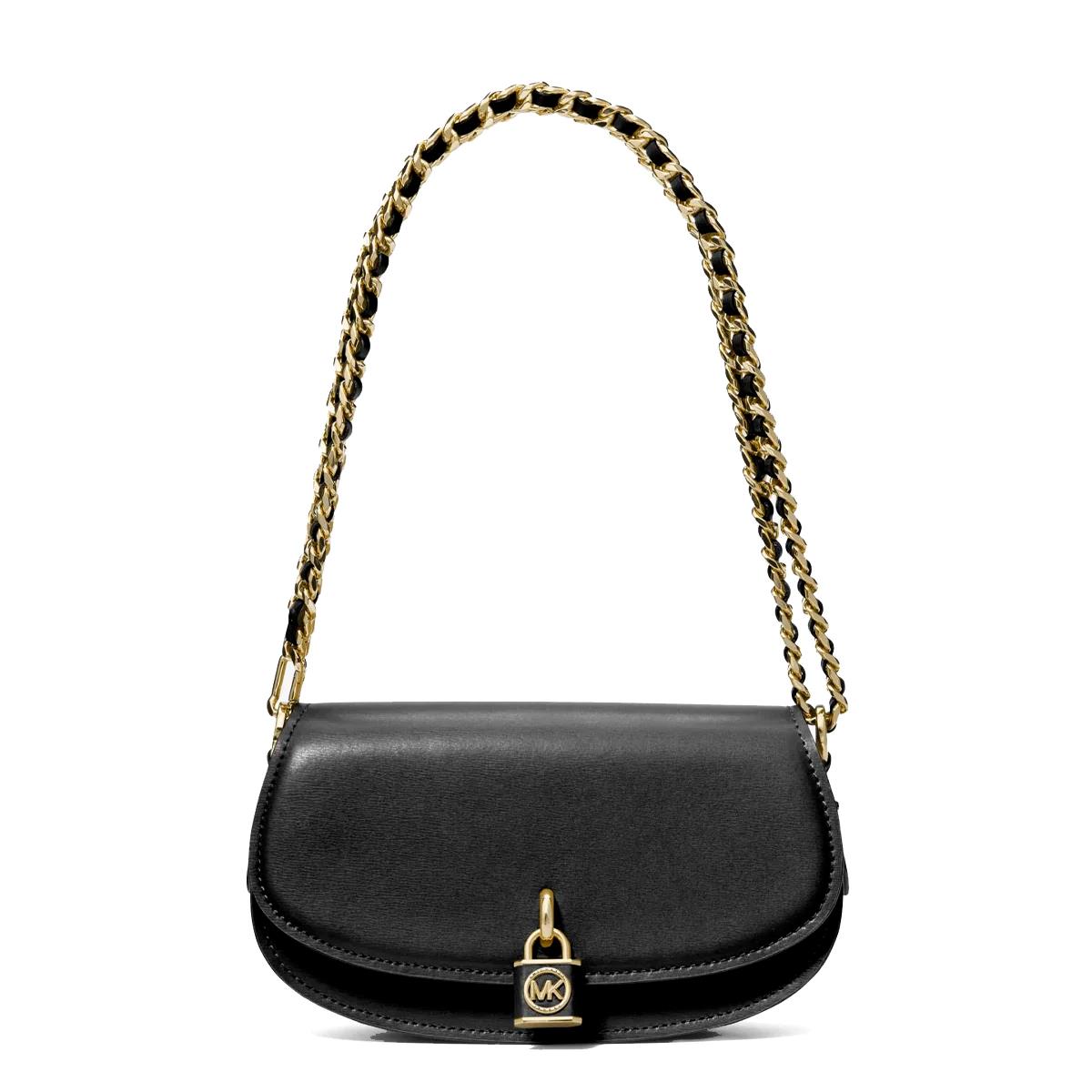 Michael Kors Mila Small Leather Shoulder Bag Black Chain Strap Women`s Purse