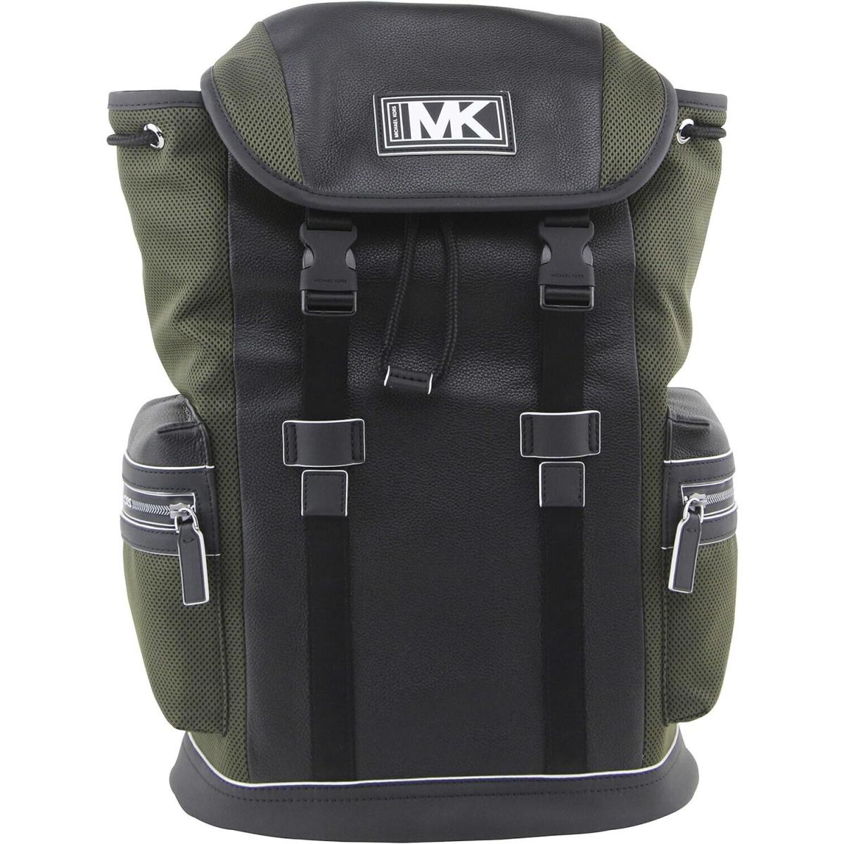 Kors Men`s Cooper Leather and Mesh Pocket Backpack In Olive Blac