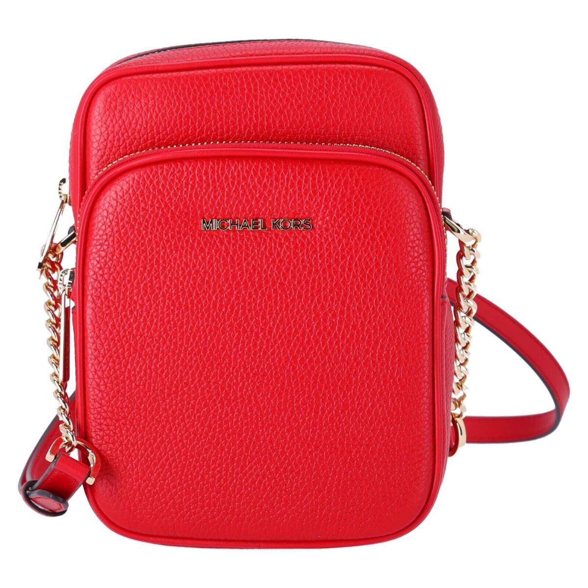 Michael Kors Jet Set Flight Bag Crossbody Pebbled Leather Gold Bright Red