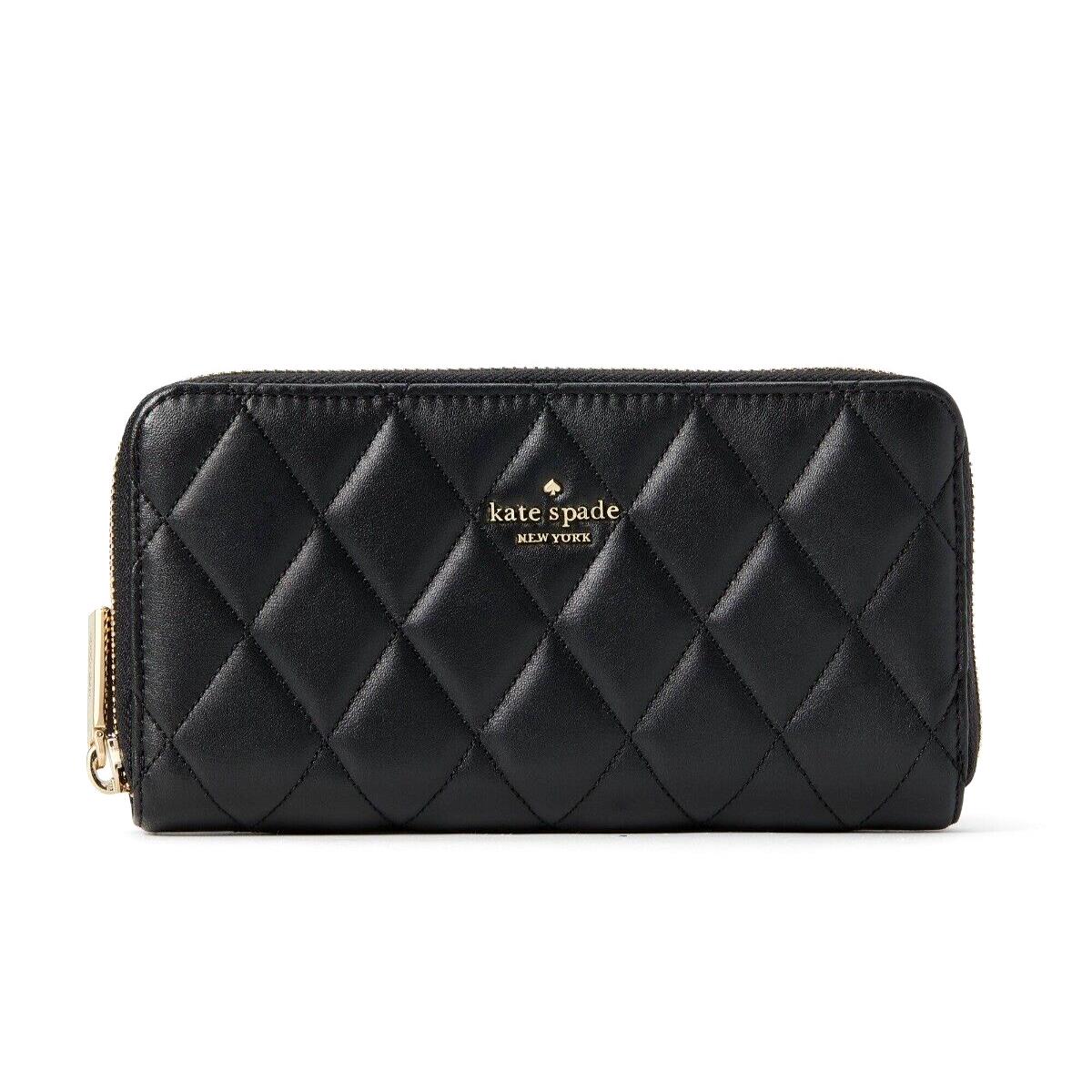 New Kate Carey Large Continental Wallet Quilted Leather Black