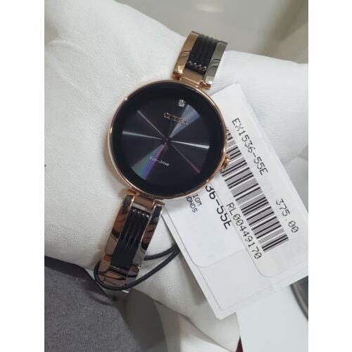 Citizen Axiom Tri-color Pink Gold Tone Watch Black Dial 28mm