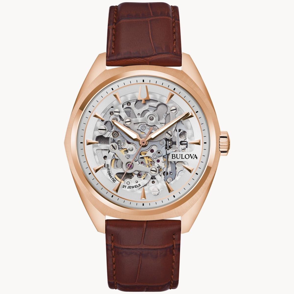 Bulova Surveyor 97A175 Skeleton Automatic Rose Gold Band 41mm Watch