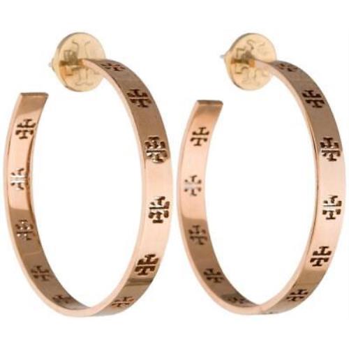 Tory Burch Women`s Double T Pierce Hoop Earrings in Rose Gold