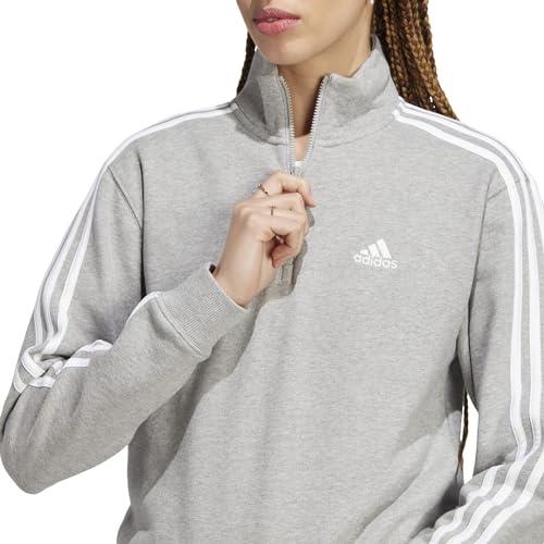 Adidas - Adidas | Grey Women`s Essentials Quarter-zip Medium Heather/White Medium - Heather/White clothing 3-Stripes Grey Sw | SporTipTop