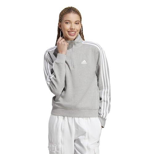 Adidas Women`s Essentials Sw Grey Medium Medium Quarter-zip Grey Heather/White 3-Stripes | SporTipTop Heather/White Adidas clothing - - 