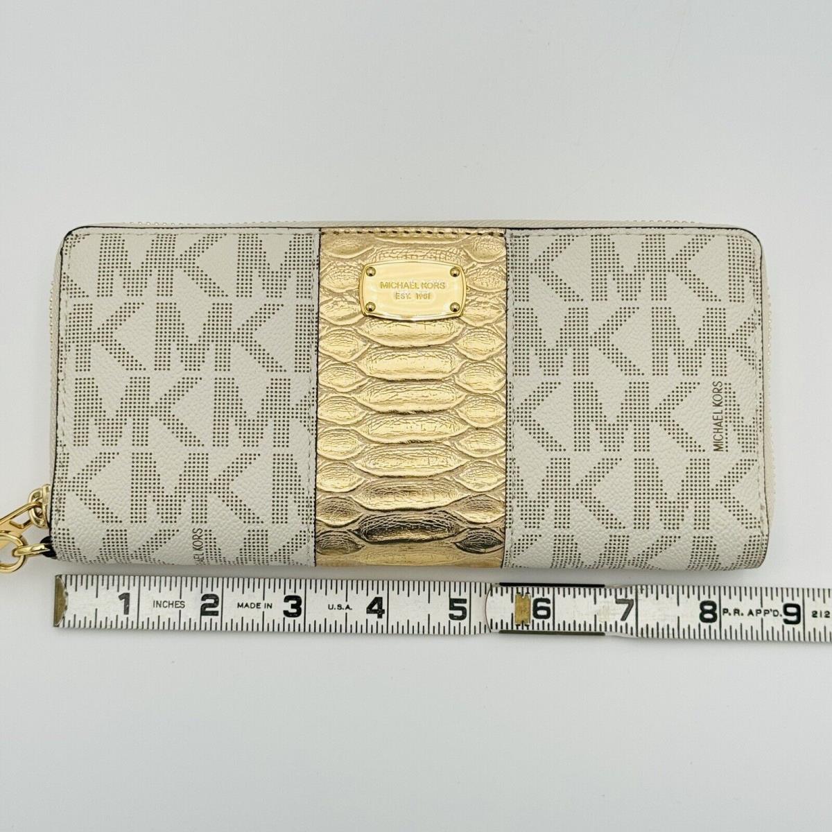 Michael Kors Center Stripe Travel Continental Zip Wallet Vanilla Gold Jetset