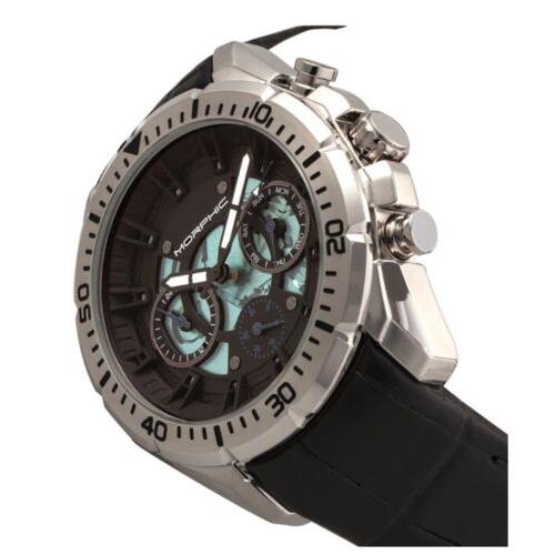 Morphic M66 Series Men`s Skeleton Dial Silver Leather Watch w/ Day Date MPH6601