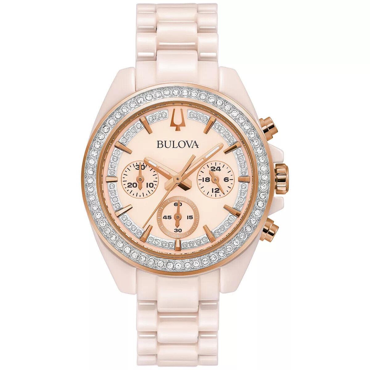 Bulova 98L282 Crystal Accented Chronograph Pink Ceramic Women`s Watch