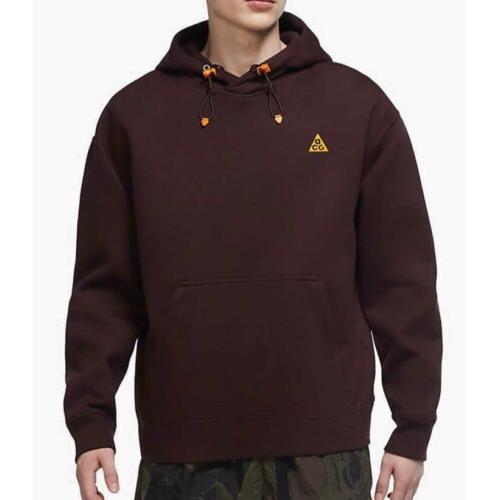 Nike Acg Pullover Fleece Hoodie Deep Burgundy Clay Orange Size Medium CW4490 643