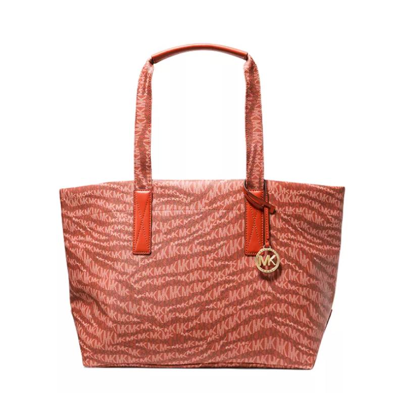 Michael Kors Signature MK Monogram Large Tote Shoulder Bag Deep Orange Gold