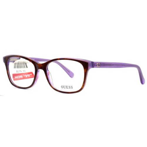 Guess GU2582 052 Tortoise Purple Womens Semi Cat Eye Eyeglasses 51-16-135 B:37