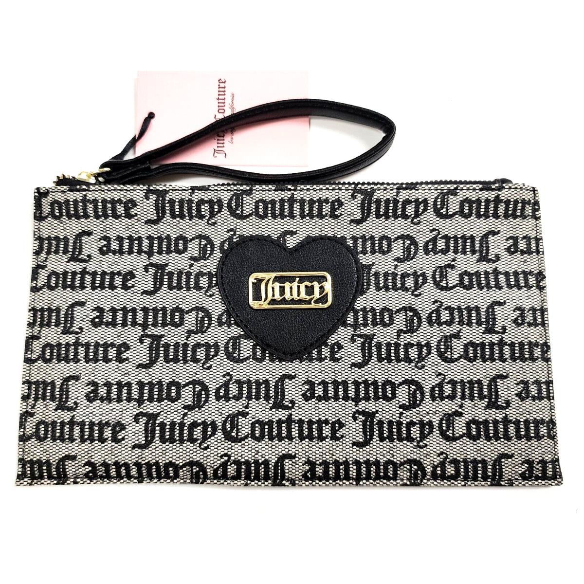 Juicy Couture Grey Name Printed Gold Logo IN Heart Wristlet Bag Wallet